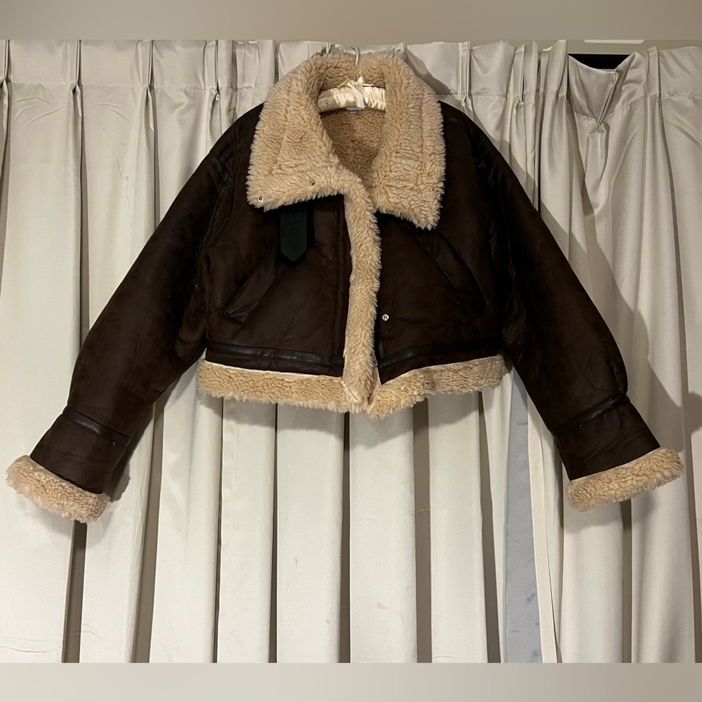 Sherpa faux leather moto jacket